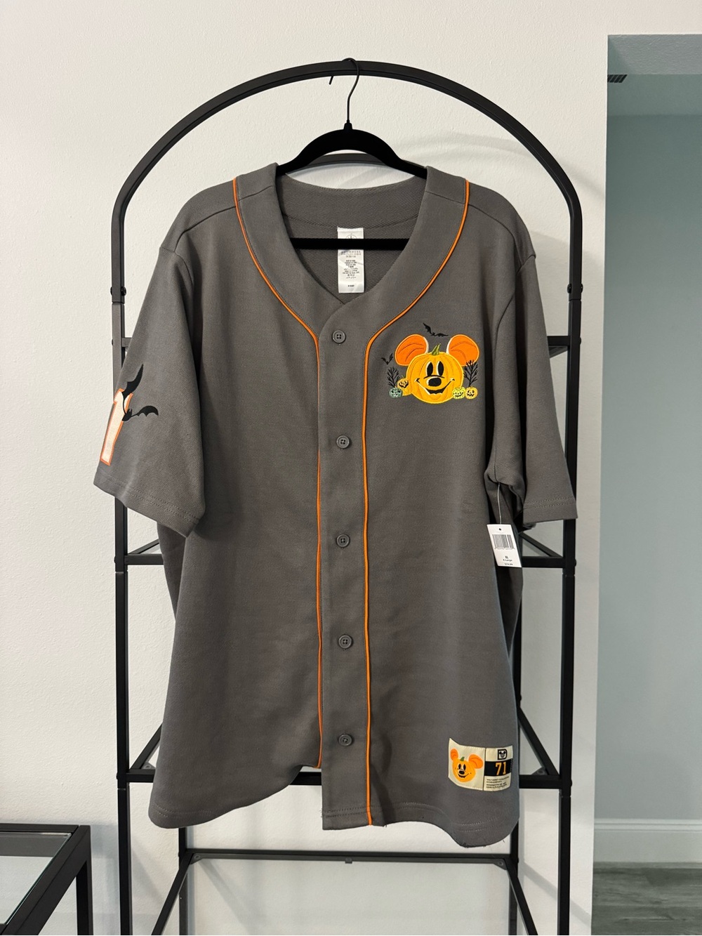 Halloween Mickey Baseball Jersey - Gray with Orange Trim